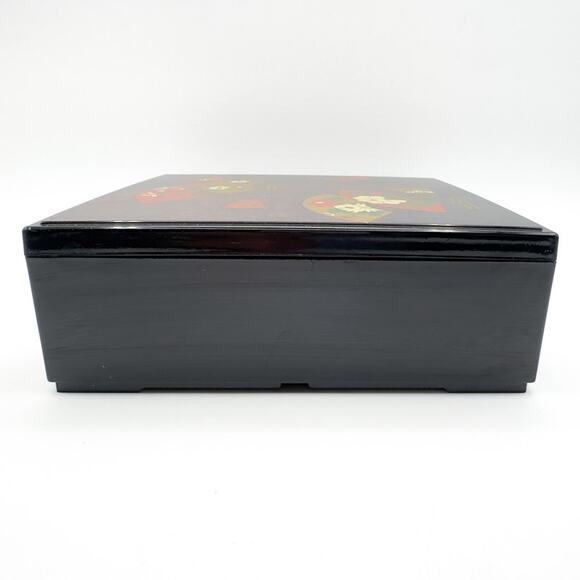 Vintage Otagiri Original Lacquerware Box Faux Lacquer Black with Fans Flowers - Picture 12 of 13